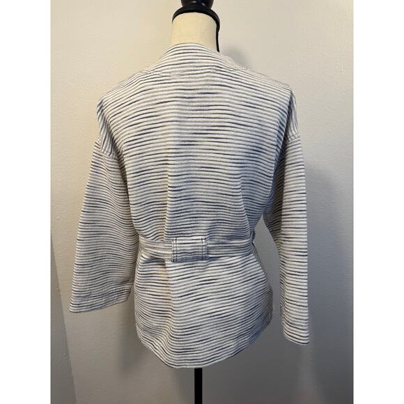 Madewell Texture & Thread White Navy Stripe Kimono Wrap Tie Waist Jacket M - Picture 3 of 8